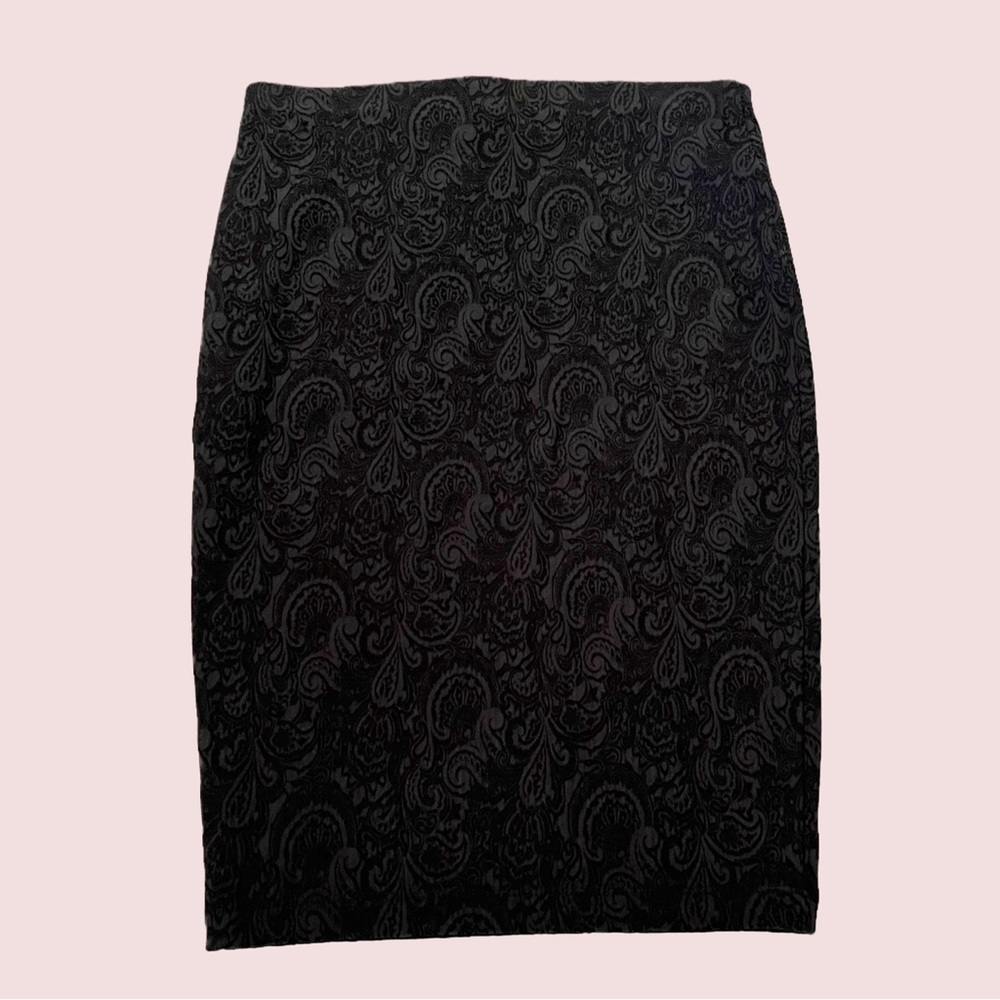 Bailey 44 Anthropologie Black Paisley Midi Skirt Pencil Jacquard Brocade XS